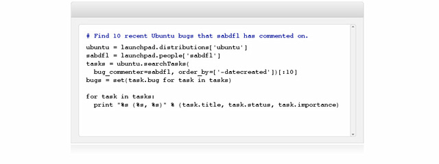 A mock-up of Python code using launchpadlib